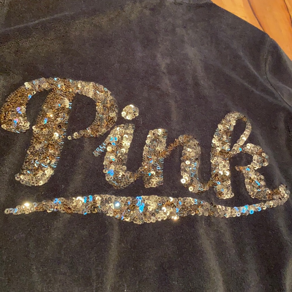 VELOUR SEQUIN PINK VICTORIAS SECRET HOODIE SIZE SMALL - Picture 5 of 5